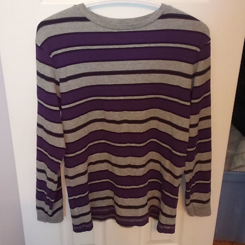 Purple and grey striped shirt